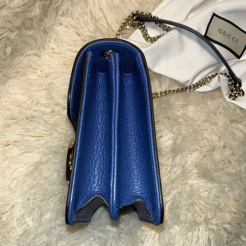 Gucci New Blue Leather Interlocking GG Marmont Small Crossbody Purse *Authentic - Picture 10 of 13